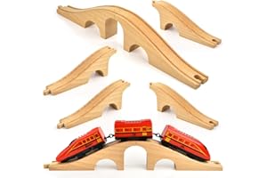 Mototo 2 Pack Wooden Train Bridge Track Wood Train Track Accessories Wooden Track Expansion Wooden Railway Bridge Compatible with Most Toy Train Railroads for Girls Boys Birthdays