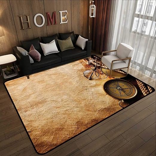 Amazon Com Polyester Area Rug Mat Compass Decor Collection Compass Rope And Glasses On Old Paper History Exploring Cartography Illustration Brown Copper 47 X 59 Entrance Modern Area Rugs Kitchen Dining