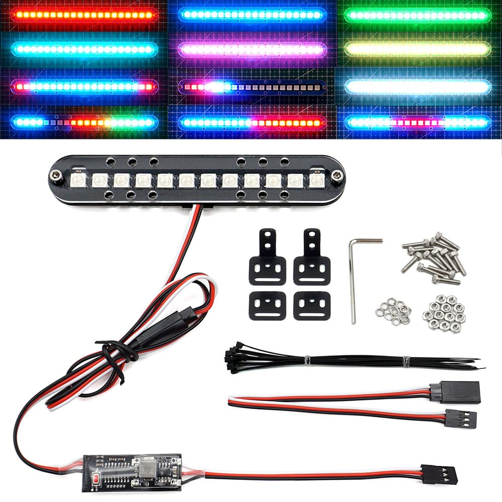 RC LED Bar Roof Lamp Headlight Tail Kit Bumper Compatible with Traxxas RC Car Truck Crawler Tamiya Losi HPI Rustler Axial Police Lights (100mm 1 Bar)