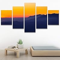 SIGNWIN 5 Panel Canvas Wall Art Orange Sunset for Home Decorations Ready to Hang - 60