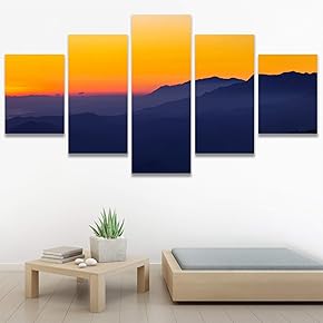 SIGNWIN 5 Panel Canvas Wall Art Orange Sunset...