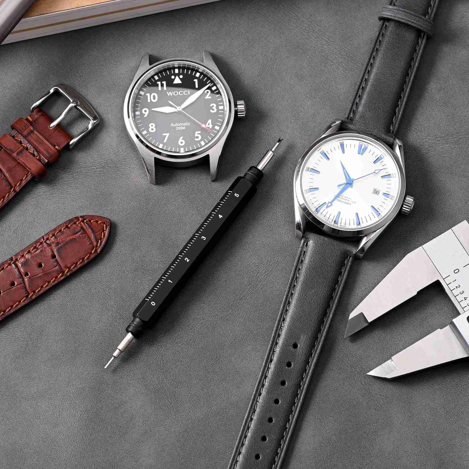 WOCCI Premium Repair Tool Kit for Remove Install Watch Bands Spring Bars Pins - Stainless Steel Tool with Caps, Replacement Fork and Cleaning Cloth