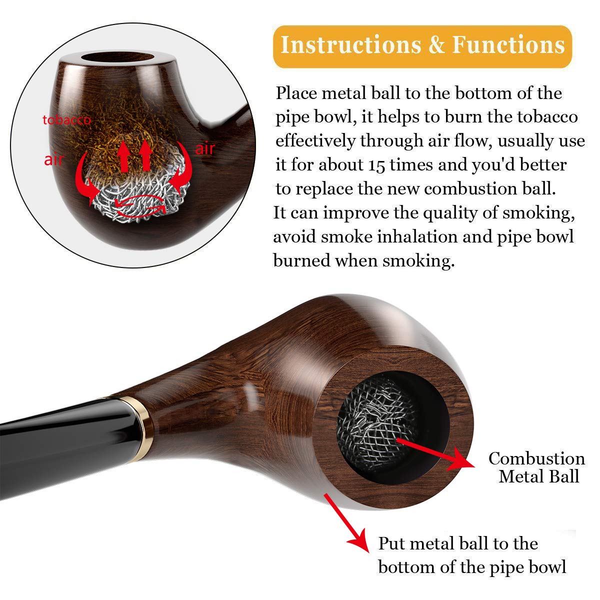 Joyoldelf Wooden Tobacco Smoking Pipe, Pear Wood Pipe with Pipe