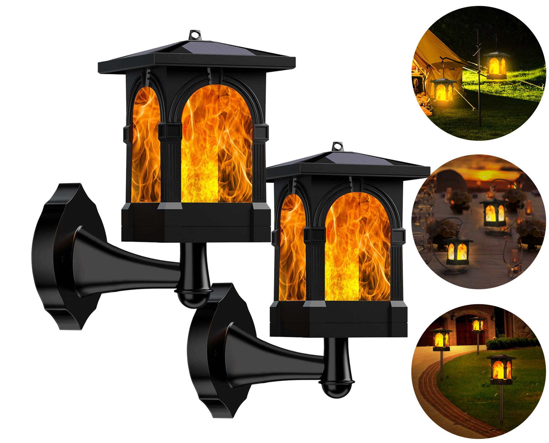Marlrin Solarlampe Gartenfackeln LED Fackel Solarleuchte Solar Gartenleuchte Hängende Solarleuchten IP65 Wasserdicht 3Mode Mit Realistischen Flammen Auto EIN/Aus USB Wiederaufladbar (2 Stück)