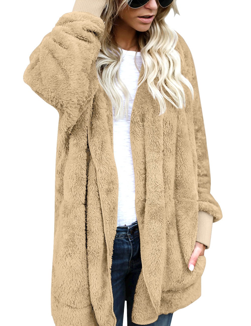 women's oversized open front hooded draped pockets cardigan coat