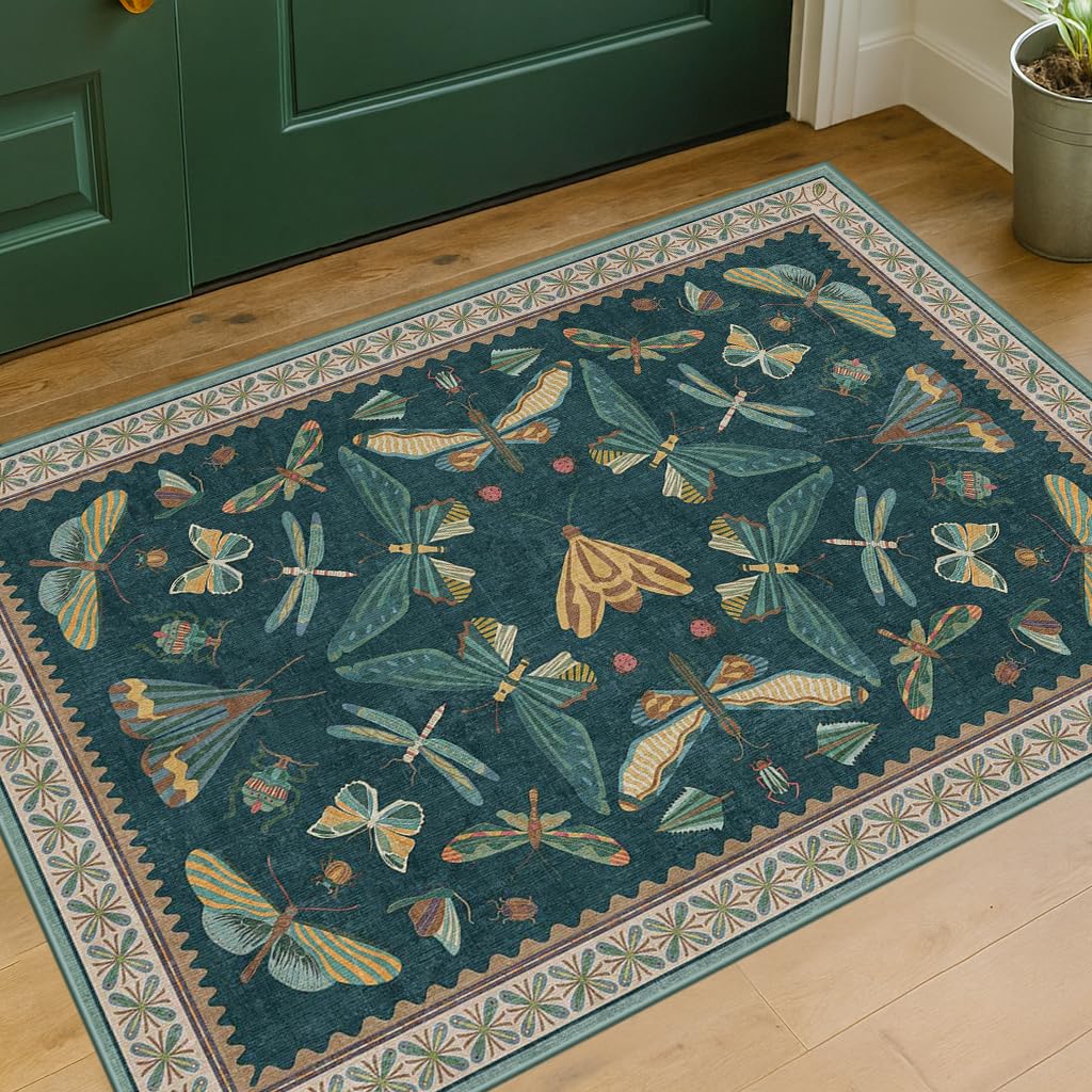 Washable Entry Rugs for Inside House - Non Slip 2x3 Small Rugs for Entryway, Kitchen, Powder Room, Stain & Fade Resistant, Teal Green Image
