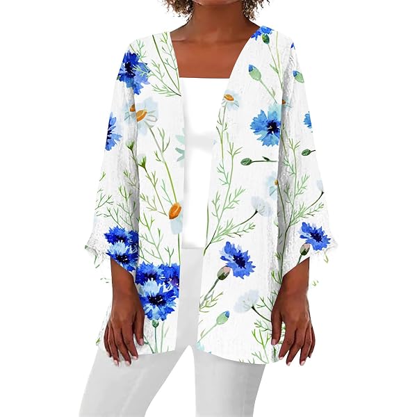 HAPPY BAY Women's Open Front Holiday Kimono Cardigan - Lightweight Beach Cover Up, Plus Size Available - View #11