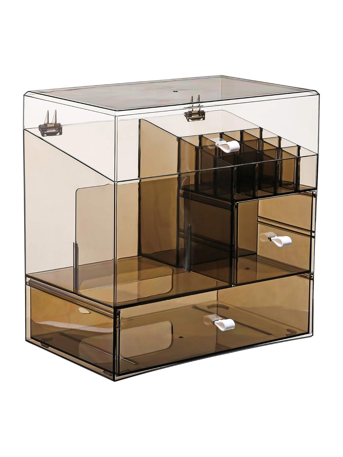 MOOCHI Tranlucent Black Large Makeup Organizer Multifuncational Dust Free Water Proof Cosmetics Storage Drawers Display Case for Brushes Lipsticks Skin Care Jewelry - Pearls Not Included: Beauty