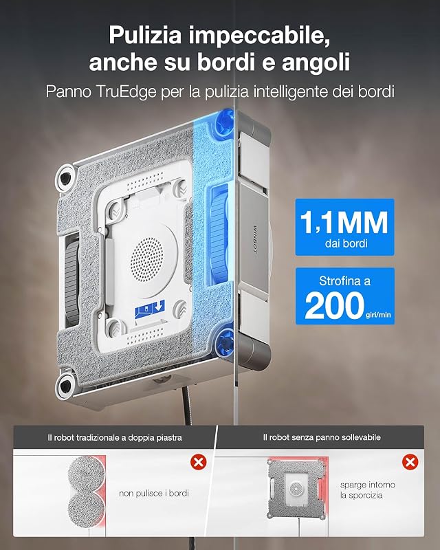 WINBOT W3 OMNI Robot Lavavetri con Stazione Multifunzione, Lavaggio Automatico del Panno, Pulizia Intelligente fino al Bordo, Nebulizzazione a Triplo Ugello, Controllo tramite App