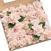 Ling's moment Flowers 25pcs Fake Gardenia Pink Flowers Artificial Flowers with Stem, Fake Flower for DIY Wedding Decorations Centerpieces Bouquets Boutonnieres(Flores Artificiales para Decoracion)