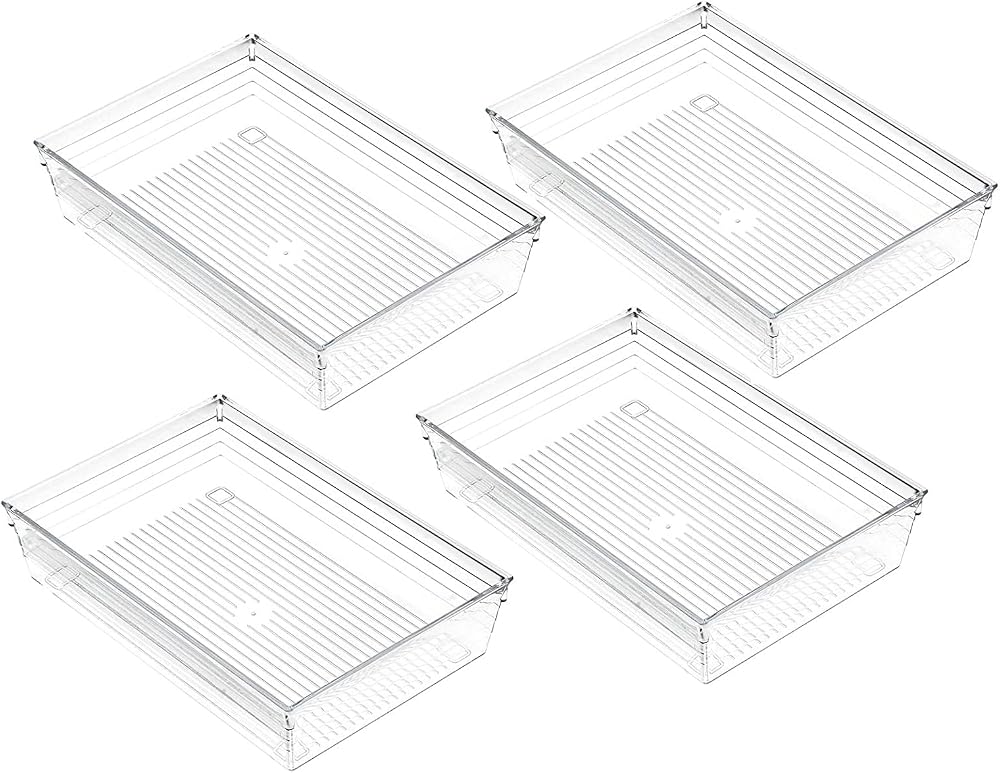 Grace Store 4 Pcs Clear Plastic Drawer Organisers Wide 9x6 Inches