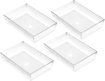 Grace Store 4 Pcs Clear Plastic Drawer Organisers Wide 9x6 Inches