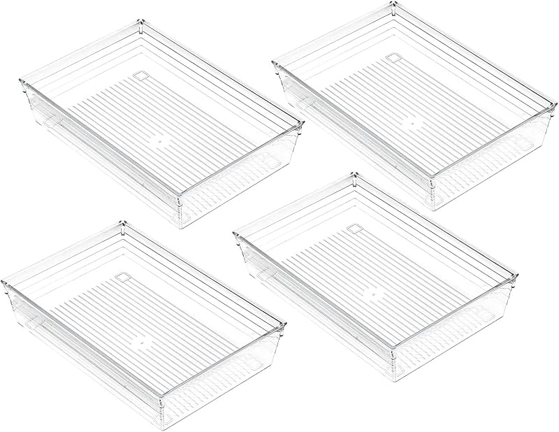 Grace Store 4 Pcs Clear Plastic Drawer Organisers Wide 9x6 Inches