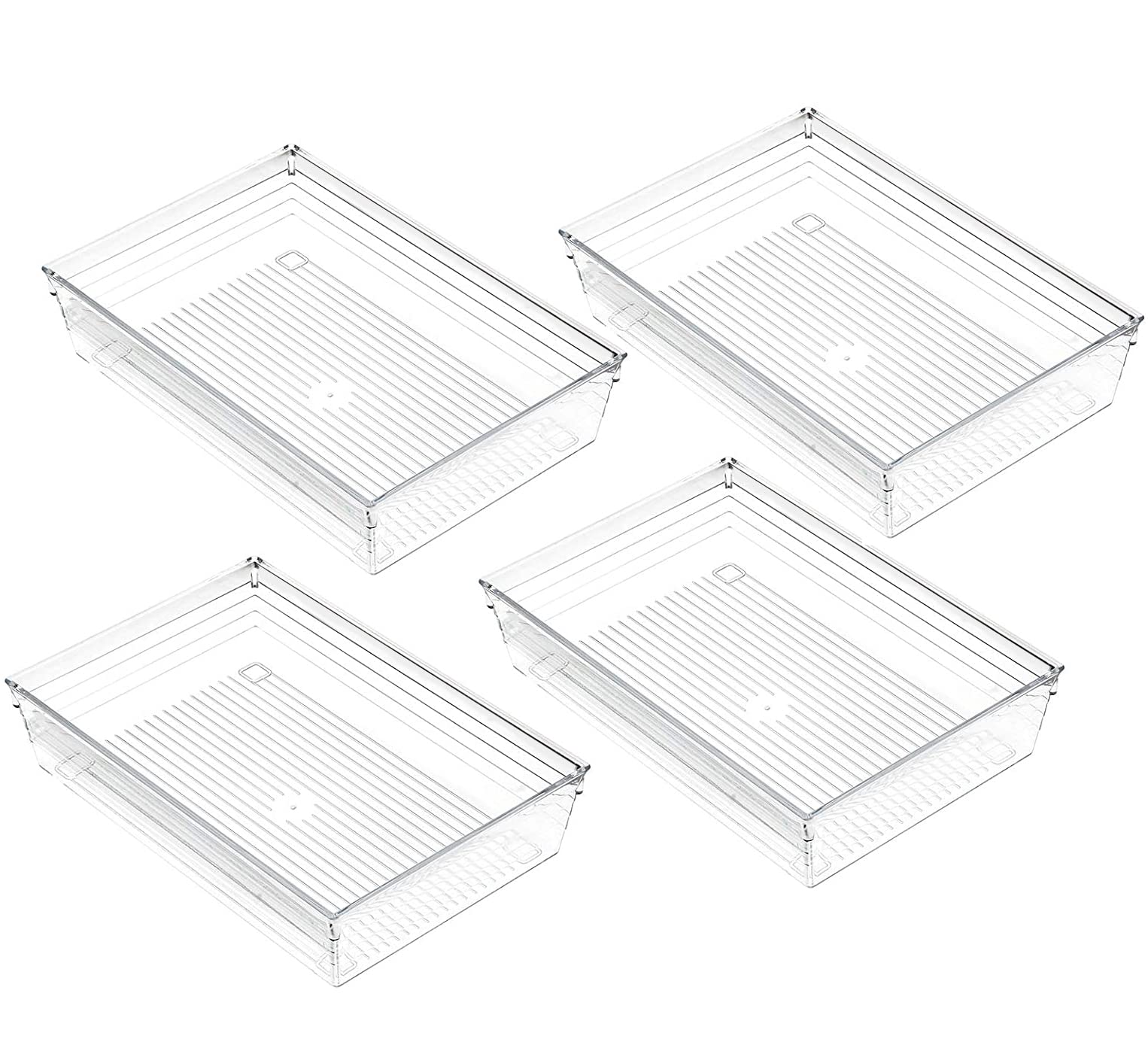 Grace Store 4 Pcs Clear Plastic Drawer Organiser Trays Desk Versatile Kitchen Drawer Organiser Storage Tray for Makeup Bedroom Office， Wide Size.