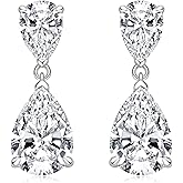 YUNKAI Cubic Zirconia Dangle Earrings for Women with Sterling Silver, Simulated Diamond Drop Earring Teardrop Classic, 6 Ct CZ Pear Cut, Jewelry Gifts for Birthday Christmas, Present for her