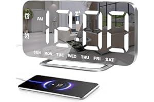 JALL Slim LED Digital Alarm Clock, Mirror Surface for Makeup, with Diming, Large Display, Easy Setting, USB Ports, Modern Decor for Bedroom, Desk, Xmas, Birthday Gift for Women, Sister, Teen Girl, Silver