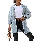 Saodimallsu Women's Oversized Denim Jackets Casual Button Down Long Boyfriend Jean Coats with Pockets