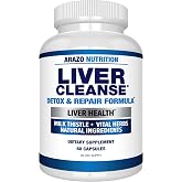 Arazo Nutrition Liver Cleanse Detox &amp; Repair Formula &ndash; Milk Thistle Herbal Support Supplement: Silymarin, Beet, Artichoke, Dandelion, Chicory Root