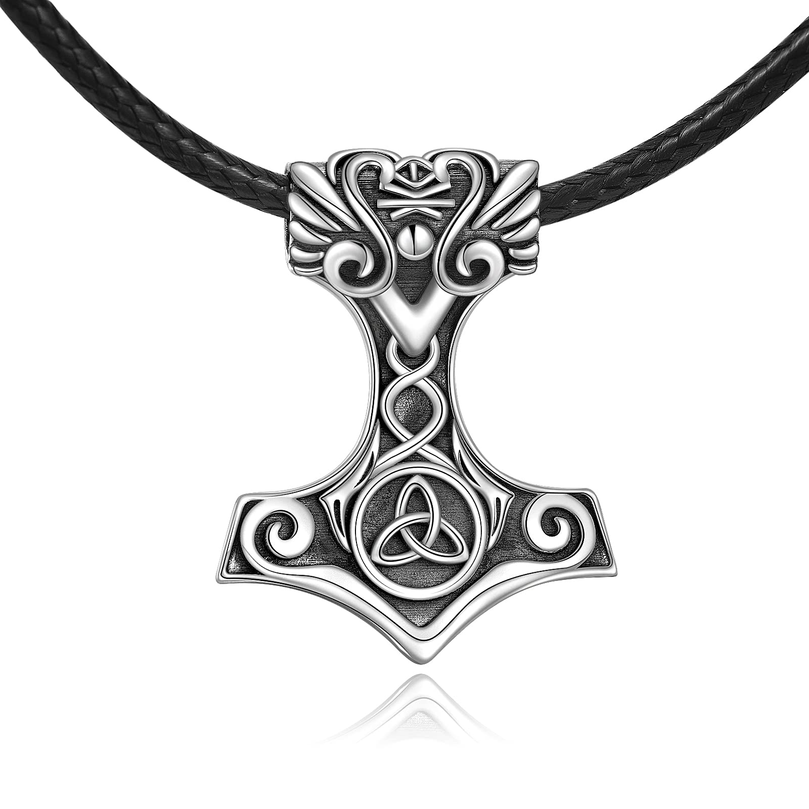 URONE Viking Necklace for Men Thor's Hammer Pendant Necklace Sterling Silver Celtic Knot Mjolnir Nordic Jewellery Punk Goth Viking Gift for Men