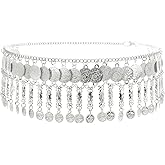 Ethnic Gold Silver Coin Tassel Waist Chains for Women, Dance Beach Party Belly Body Chains,Retro Sexy Dress Jewelry Accessories Adjustable Belt Chains Gift