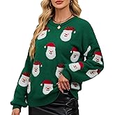 Ugly Christmas Sweater for Women Funny Santa Long Sleeve Knitted Xmas Pullover Cute Wintertime Holiday Parties Tops