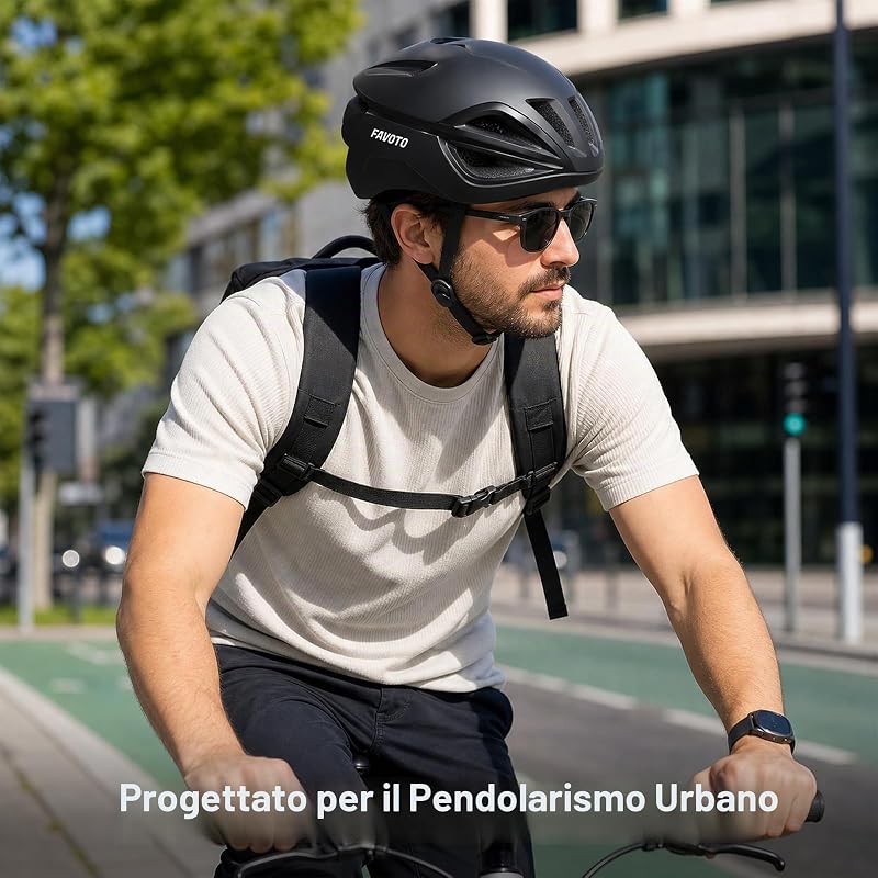 Casco Bici per Uomo e Donna - Casco da Ciclismo su Strada, Leggero e Regolabile, Design Aerodinamico ed Elegante, Ideale per Pendolarismo Urbano e MTB, Nero L (59-61 cm)
