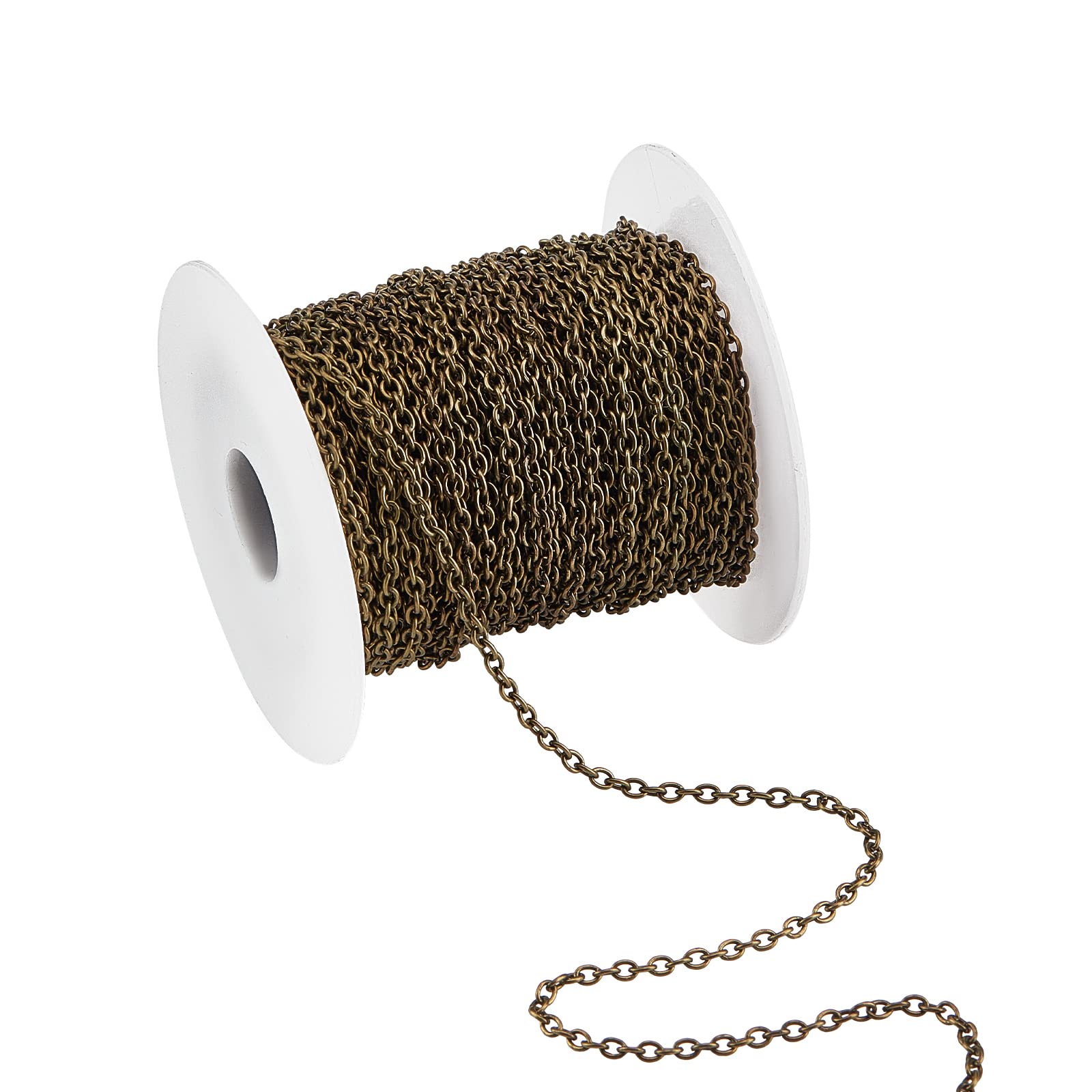 PH PandaHall 65ft Necklace Chains, Unwelded Cross Chains Metal Link Chain Antique Bronze Chain Curb Cross Chain Irone Jewellery Chain for Necklace Bracelet Earring Making