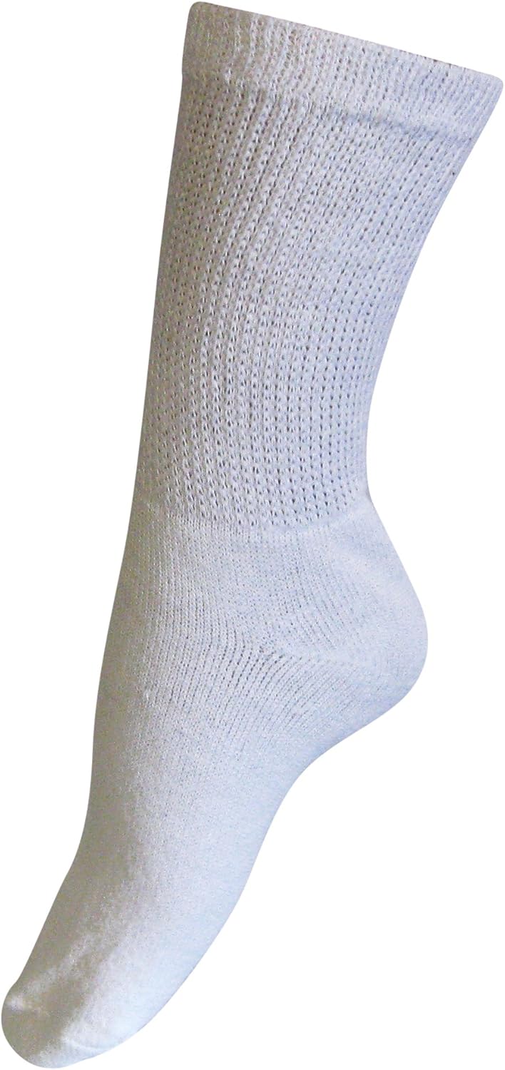 Diabetic Mens Crew Socks (3 Pack) 1013, White, Made in The