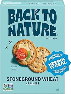 Back to Nature Stoneground Wheat Crackers, Non-GMO, Plant-Based Snack Cracker, Made with Whole Grains & Flax Seed, Snack Happ