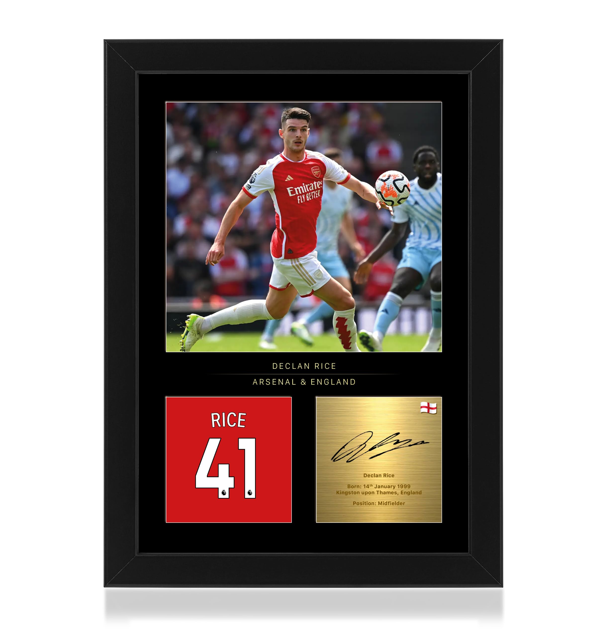 Declan Rice A4 Framed Photo Display - Reproduced Digital Signature - Gift For Arsenal FC Fans