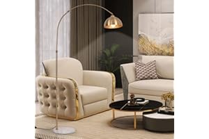 WANGGUAN Mid-Century Style Metal Dome Lamp Shade 72 Inch Modern Living Room Arc Floor Lamp Task Lamp Marble Base Adjustable Full Metal Vaulted Floor Tall Standing Lamp, Sofa Reading Corner Lamp (Gold)