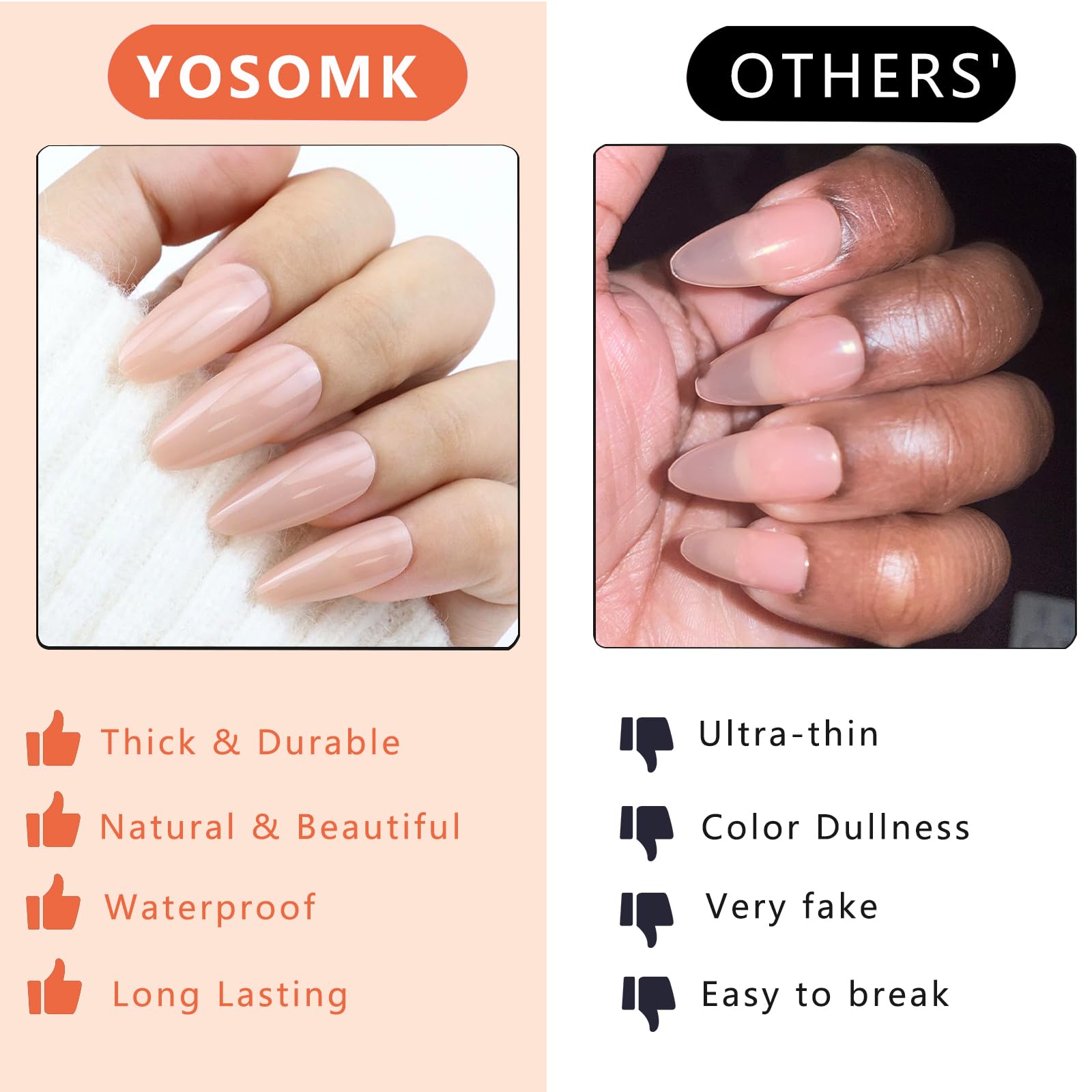 YOSOMMK Nude Press on Nails Almond Shaped Fake Nails Medium Glossy Stick on Nails Natural Full Cover False Nails Acrylic Glue on Nails for Women - Image 6