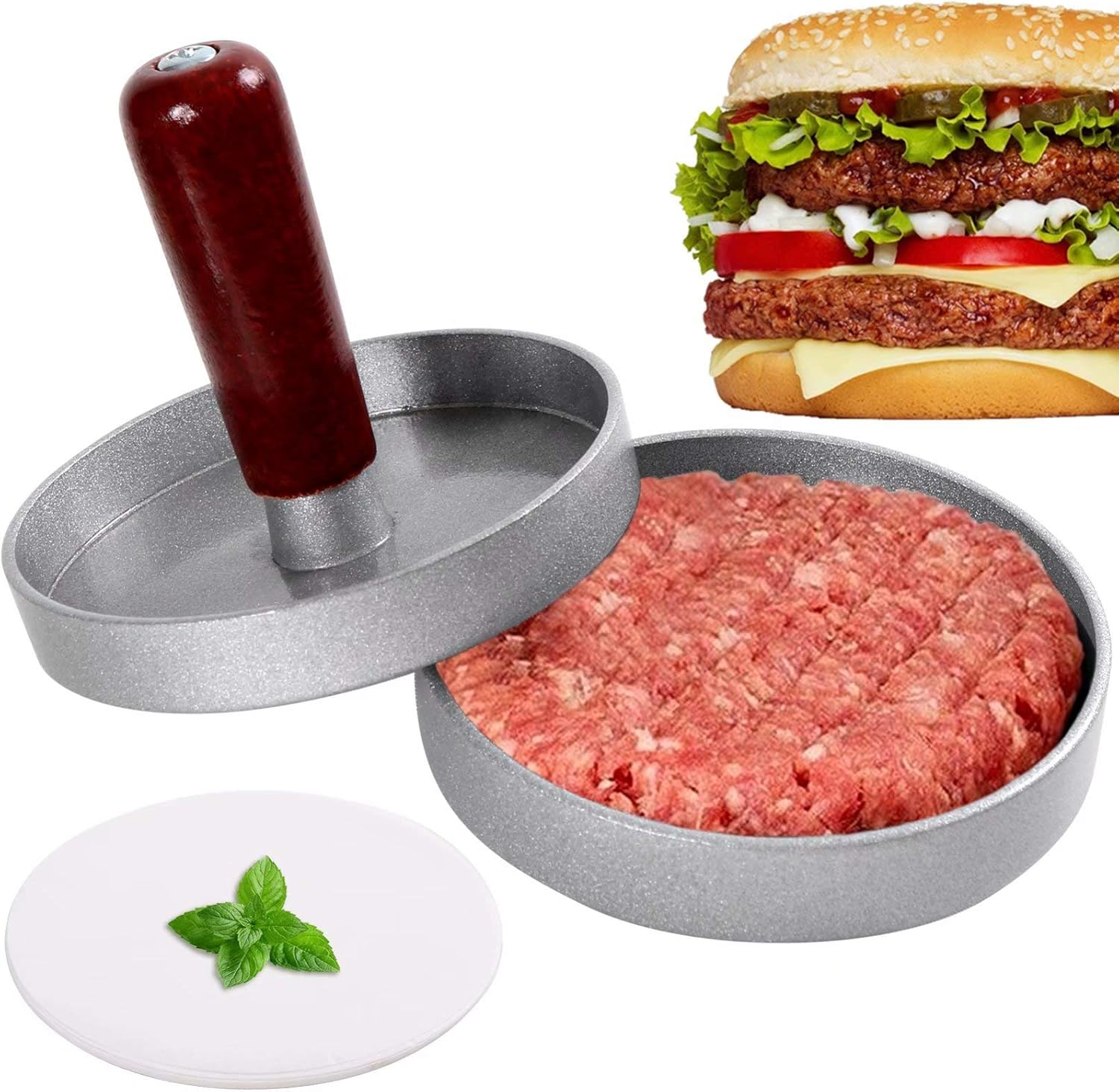Pendolr Burger Press & 100 Paper Non-Stick Meat Patty Hamburger Maker Aluminum for BBQ Grill Dishwasher Safe