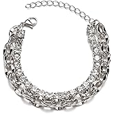 Zeshimb Punk Chunky Cuban Chain Tennis Bracelet Layered Cuban Link Bracelet Sparking Rhinestone Chain Miami Bracelet Hip Hop Jewelry for Women and Men