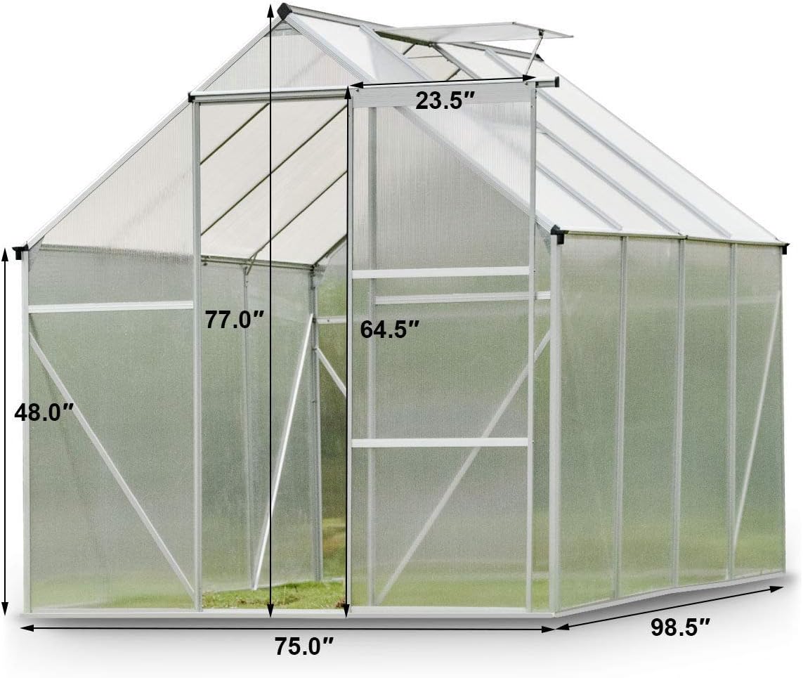 9TRADING 6.2’L x 8.2’D Walk-in Greenhouse Heavy Duty Polycarbonate Aluminum Frame,Free Tax,Delivered Within 10 Days
