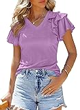 SHEWIN Summer Tops for Women Casual Short Ruffle