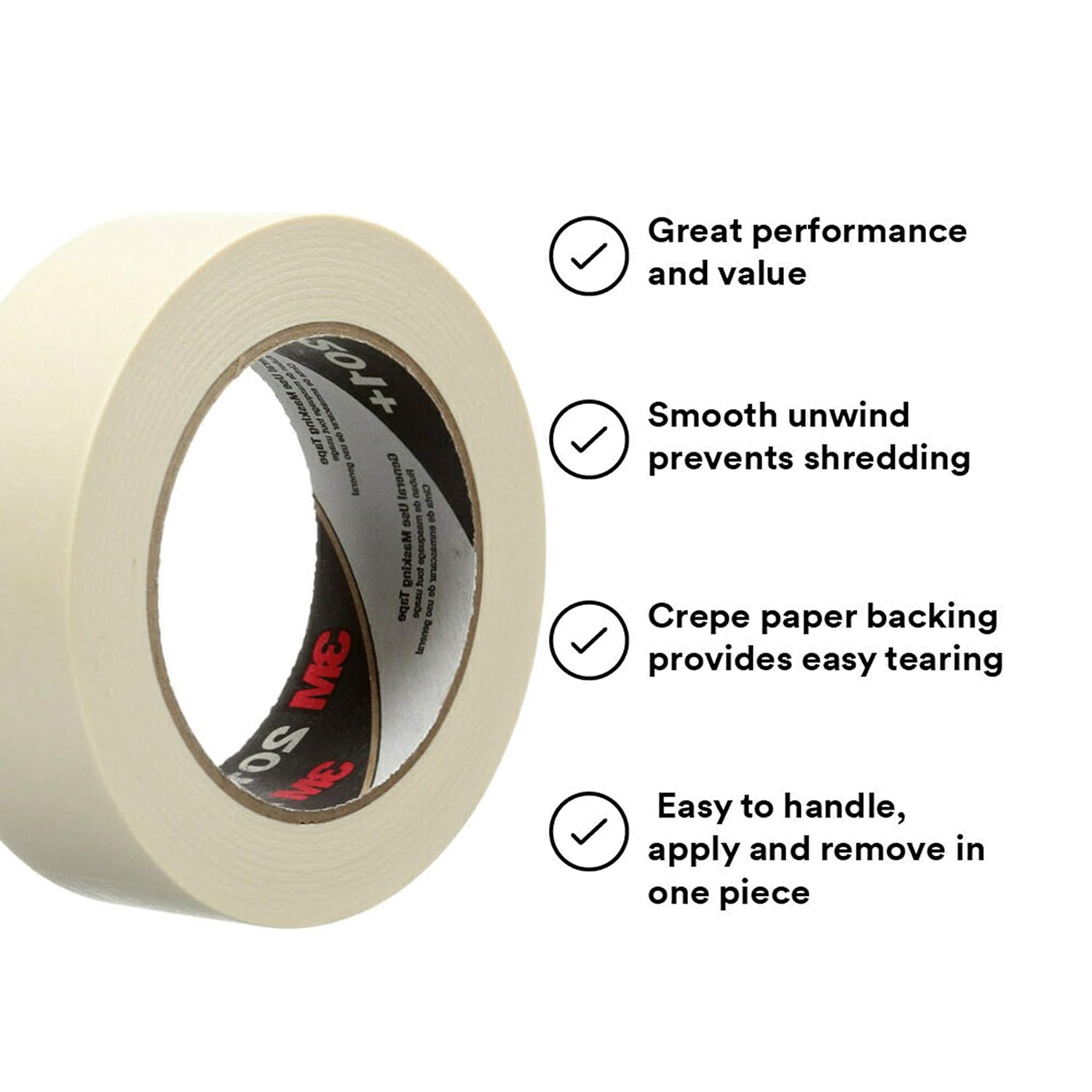 3M General Use 201+ Masking Tape - 6 in. (W) x 180 ft. (L) Crepe Masking Tape Roll with Solvent Free Rubber Adhesive: Industrial & Scientific