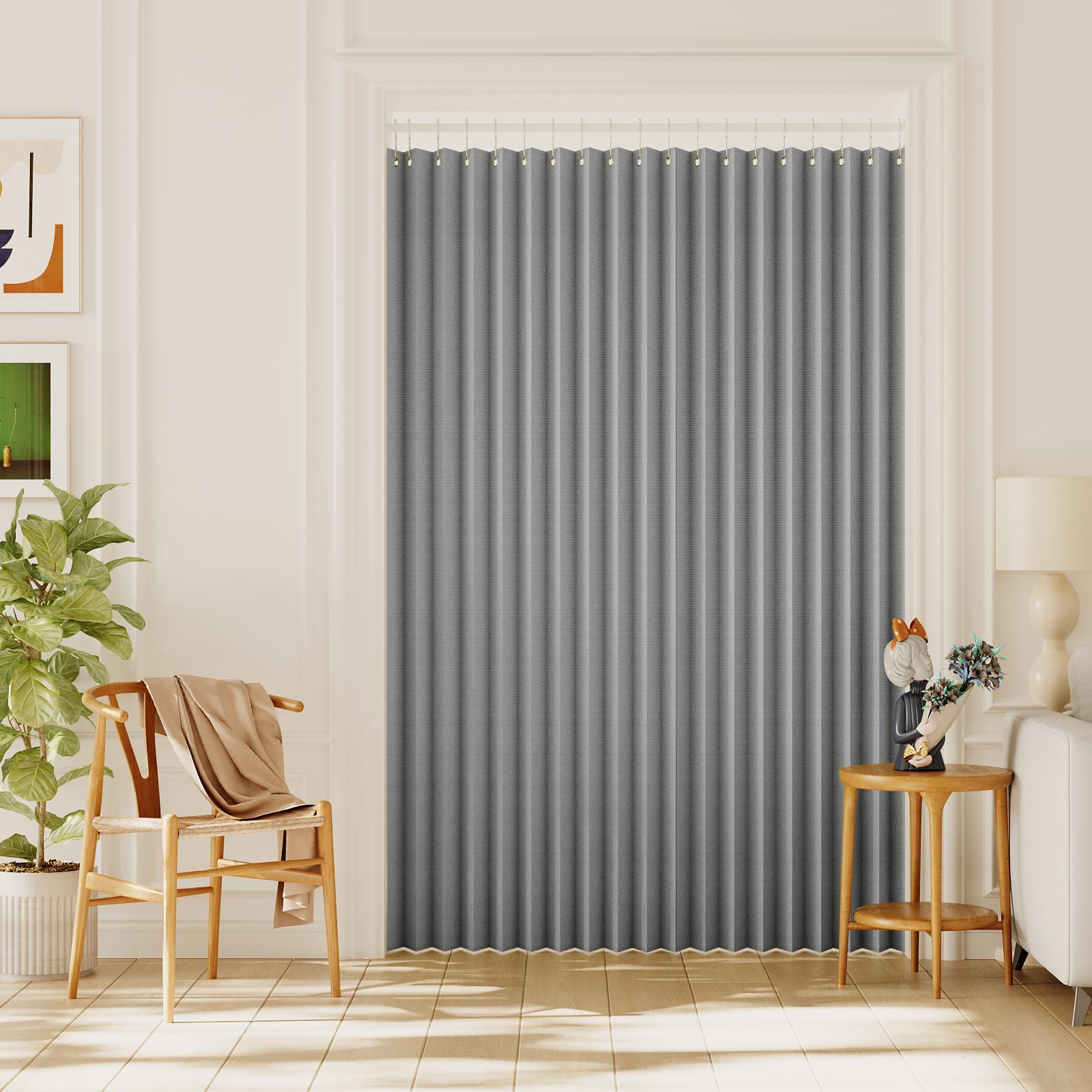 Photo 1 of H.VERSAILTEX 100% Blackout Linen Curtains Accordion Door Curtain for Doorway Privacy Folding Closet Door Curtain Room Divider Sliding Door Shade with Hooks, 1 Panel, W100 x L78, Heather Gray