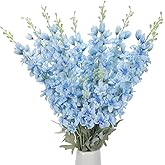 COEWUR 8PCS Light Blue Delphinium Artificial Flower 34.6'' Long Silk Larkspur Flowers Plant Floral Silk Flowers Faux Bouquets for Tall Vase Floral Arrangements Floor Home Garden Outdoor Wedding Decor