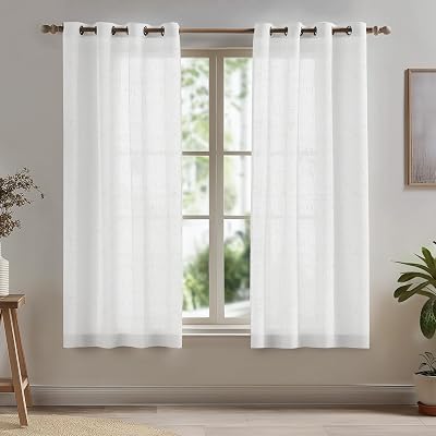 Deconovo White Net Curtains Eyelet 2 Panels 55 x 63 in Linen Sheer Voile
