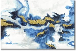 UTOP-ART Blue And Gold Wall Decor Set Abstract Canvas Wall Art Decor Colorful Oil Painting Artwork Picture For Bedroom Living Room Bathroom Decorations Aesthetic 36"x24"