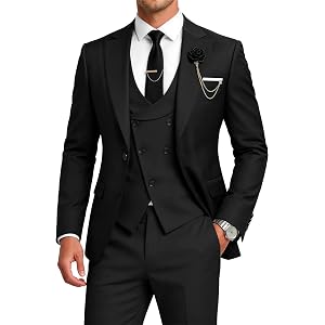 KPJUNHONGBEA Mens Suit 3 Piece Slim Fit Suits for Men Formal Wedding Prom Blazer Vest Pants Set
