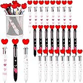 24 Sets Valentine's Day Heart Shaped Pens Bulk 6 in 1 Multicolor Retractable Pens with Valentines Cards Cute Heart Pen for Valentine Party Favors School Office Exchange Gifts Reward Prizes, 0.7mm