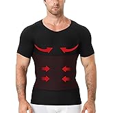 YOWODA Men's Compression Shirt, V-Neck Slimming Body Shaper Short Sleeve Hide Gynecomastia Chest Underwear for Tummy Control