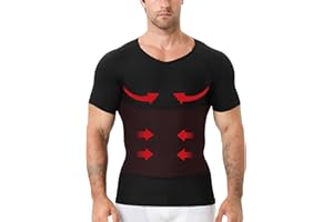 YOWODA Men's Compression Shirt, V-Neck Slimming Body Shaper Short Sleeve Hide Gynecomastia Chest Underwear for Tummy Control