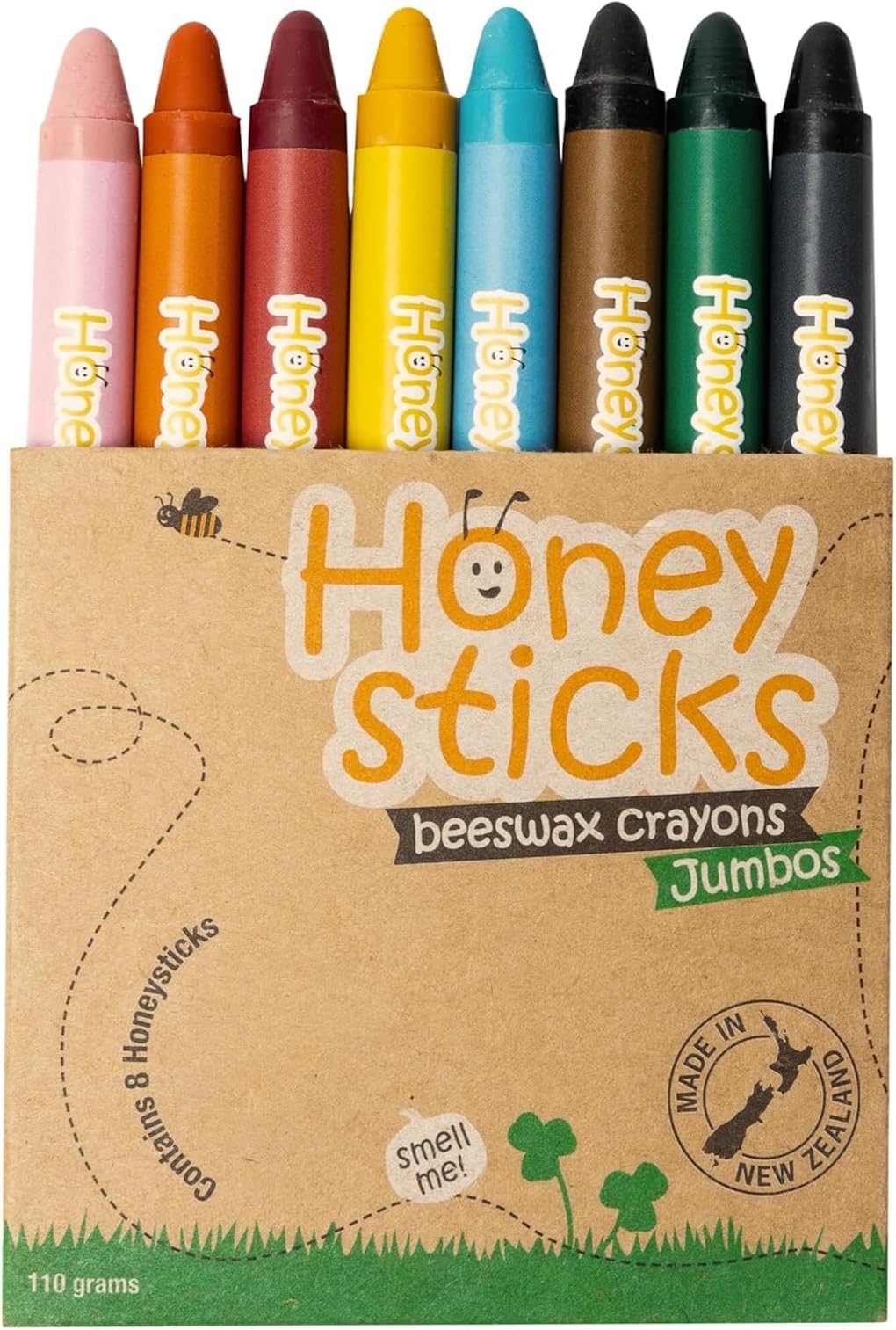 Honeysticks Jumbo Crayons (8 Pack) - Non Toxic Crayons for Kids - 100% Pure Beeswax - Bright Food Grade Colours - Large, Easy to Hold and Use - Preschool Art Supplies for Toddlers/Kids 2-4, 3-5, 4-8