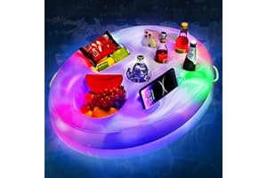 Pickmesh Inflatable Drink Holder with Lights, 21 x 28 Inch LED Color Changing Floating Beverage Fruit Serving Bar, Floating Drink Holder for Pool, Hot Tub Accessories for Adults Party