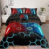 6 Pieces Bed in a Bag for Boys Bedding Sets Queen Size,Gamer Comforter Sets for Boys Kids, Gaming Comforter Set for Teens Room Decor with Flat Sheet,Fitted Sheet,Pillowcase,Cushion Cover