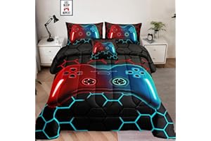 LRIS BEDDING 6 Pieces Bed in a Bag for Boys Bedding Sets Queen Size,Gamer Comforter Sets for Boys Kids, Gaming Comforter Set for Teens Room Decor with Flat Sheet,Fitted Sheet,Pillowcase,Cushion Cover