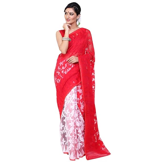 amazon red white saree